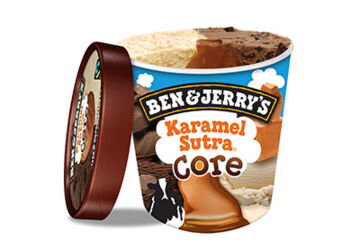 Ben & Jerrys Karamel Sutra - 500 ml Karamell- & Schokoladen Eiscreme, gespickt mit knackigen Stückchen, umhüllen einen sensationell leckeren Karamell-Kern.